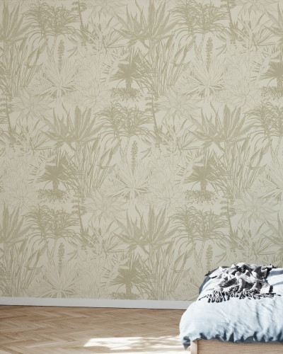 Tapet floral Succulents Beige, design modern cu plante, pentru decorarea peretilor
