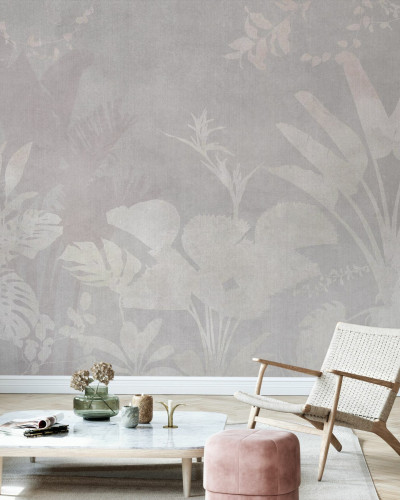 Tapet decorativ cu frunze, Pantanal Night, Beige Ash, cu design modern, minimalist, perfect pentru living, dormitor sau birou.