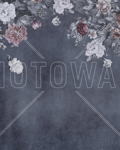 Fototapet floral vintage albastru în decor de dormitor