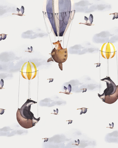 Wallpaper Balloon Flights ilustrat cu baloane cu aer cald si animale simpatice