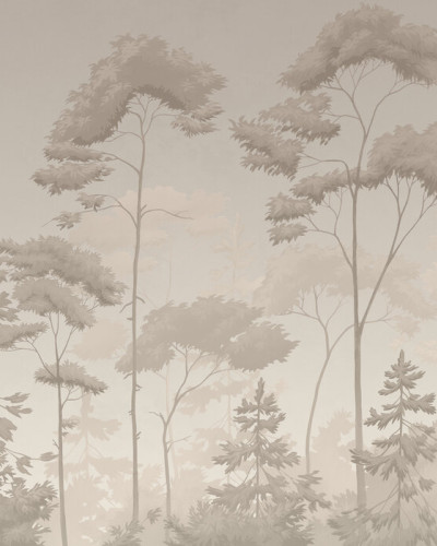 Fototapet cu pădure scandinavă în tonuri sepia, decor interior