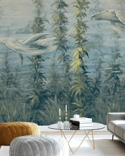 Fototapet cu balene într-un decor interior modern