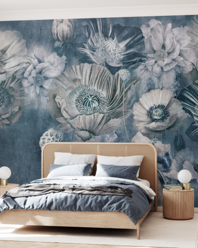 Maki Maki Blue, wallpaper floral cu design minimalist in nuante delicate de albastru
