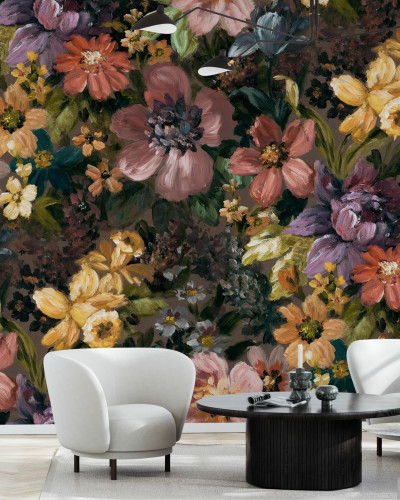 Tapet cu flori pictate in stil vintage, perfect pentru decorarea dormitorului, sufrageriei sau holului.