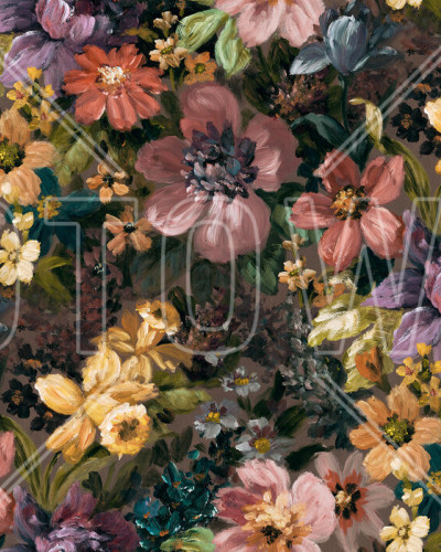 Tapet cu flori pictate in stil vintage, perfect pentru decorarea dormitorului, sufrageriei sau holului.
