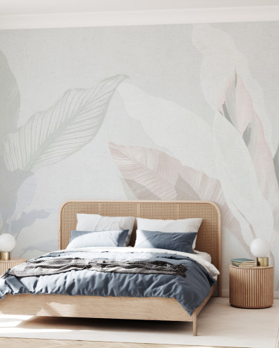 Tapet cu un design floral minimalist, cu frunze delicate si tonuri pastelate, perfect pentru a crea o atmosfera relaxanta in orice camera.