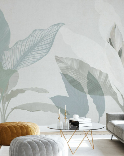 Fototapet cu design floral subtil în nuanțe pastelate