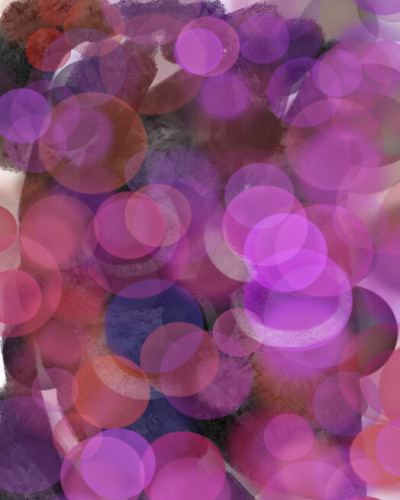 Tapet cu design abstract cu cercuri suprapuse în nuanțe de violet, roz și roșu.