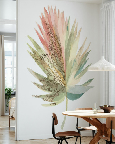 Tapet cu frunze tropicale Boho - Boho Tropical Leaf on White III
