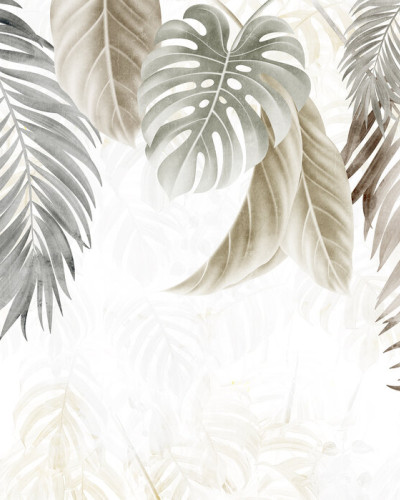 Tapet cu frunze de palmier, design modern, culori neutre