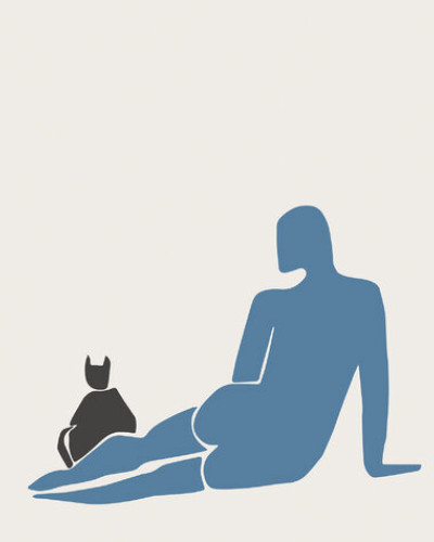 Wallpaper cu o femeie și o pisică, desenat în stil minimalist