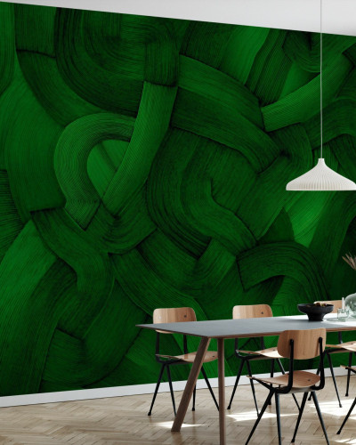 Tapet modern cu design unic, cu linii curbe și un ton de verde luxuriant.