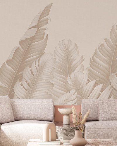 Wallpaper cu frunze tropicale în nuanțe sepia