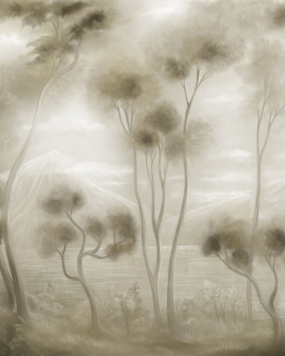 Tapet foto Luminous Landscape, cu un peisaj luminos, care ilustrează o pădure misterioasă.