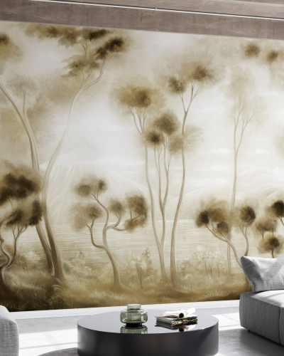 Tapet modern cu design inspirat de peisaje luminoase, cu detalii fine si o gama de culori neutre.