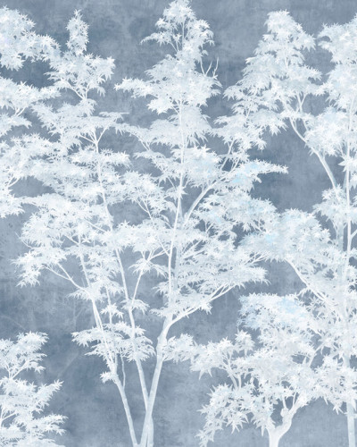 Tapet Maple Dreams, Blue cu design minimalist și imprimeu cu frunze de arțar în relief