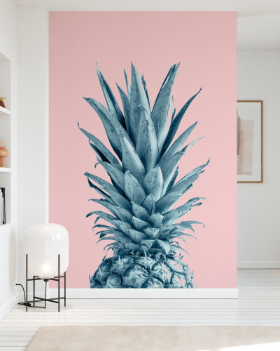 Fototapet Pineapple Pink VI, ananas albastru deschis pe fundal roz