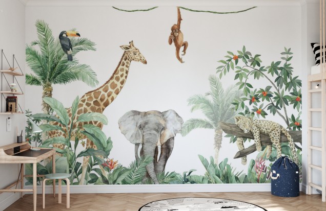 Jungle Friends with Elephant Wallpaper, Photowall