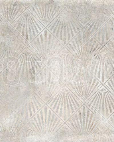 Tapet modern cu design geometric, Urban Archaeo Fan Lime-Sand, cu nuanțe de verde și gri, pentru living sau dormitor.