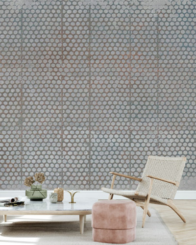 Tapet Urban Archaeo Metal Grid Argintiu - Design industrial chic