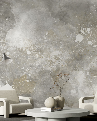 Tapet cu design modern in nuanțe gri cu accente aurii, cu textură de beton.