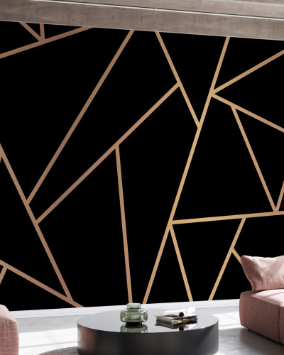 Tapet geometric cu linii aurii pe un fundal negru