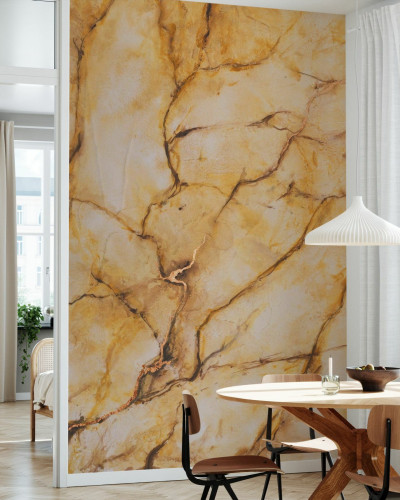 Yellow Marble, fototapet cu un design abstract modern. Nuante calde de galben si accente de aur.
