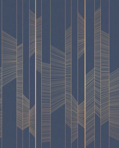 Tapet cu linii fine de aur pe un fundal albastru marin, design geometric contemporan