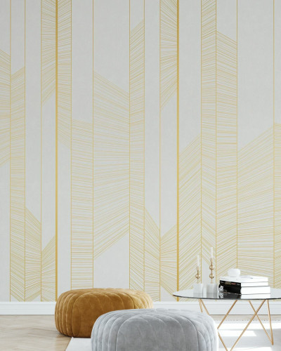 Tapet cu linii aurii delicate, creează o atmosferă modernă și elegantă.