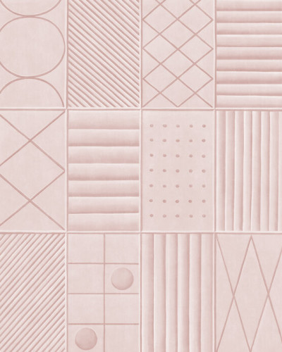 Tapet geometric roz pal Morning Dew Pink cu design abstract, linii delicate și forme geometrice simple, ideal pentru dormitor, living sau birou.