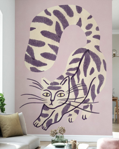Tapet cu o pisică violet, cu un design unic și elegant