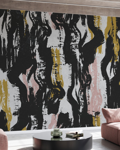 Tapet Nothing Like the 90s, Pink, cu un design abstract în nuanțe de roz și negru