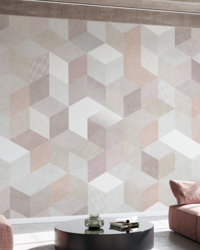 Tapet Casablanca Cubes, Desert, cu un design geometric modern cu cuburi in nuante calde de desert