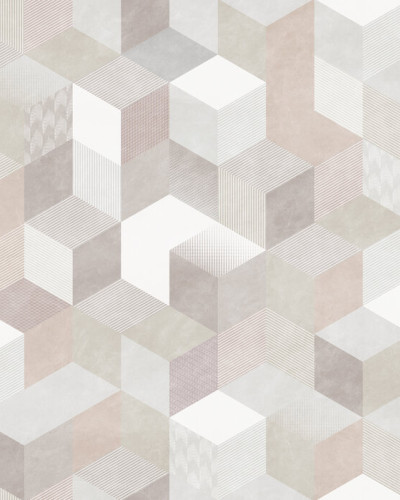 Tapet Casablanca Cubes, Desert, cu un design geometric modern cu cuburi in nuante calde de desert