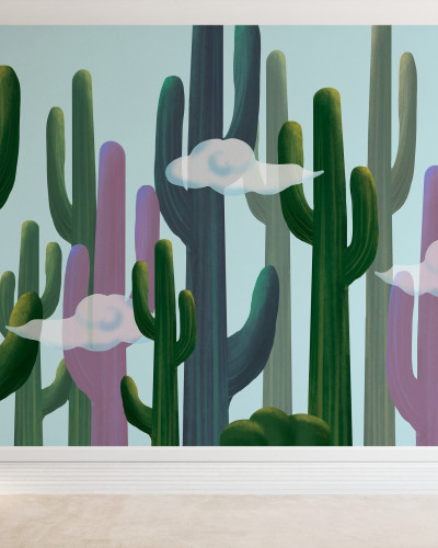Tapet cu design de cactus și nori