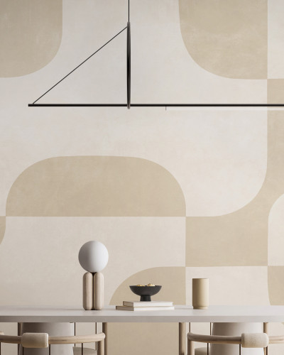 Tapet geometric modern cu forme simple și culori neutre, perfect pentru living, dormitor sau birou.