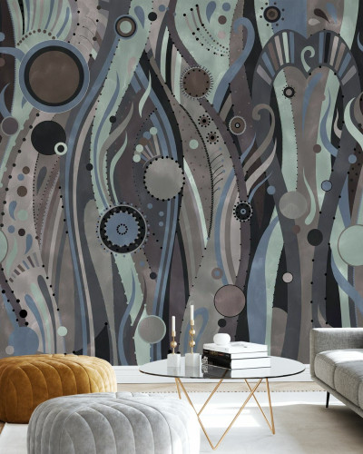 Tapet abstract geometric modern cu design de alge marine în culori neutre