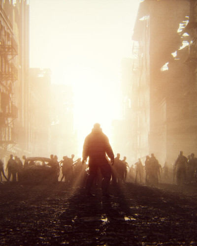 Zombie Apocalypse tapet - O horda de zombie se apropie de un oras pustiu in lumina apusului