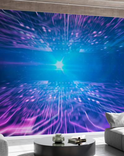 Tapet Light Speed Circuit Board cu design abstract și lumini vibrante, perfect pentru un living modern