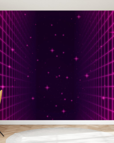 Wallpaper retro cu grila luminoasa si stele