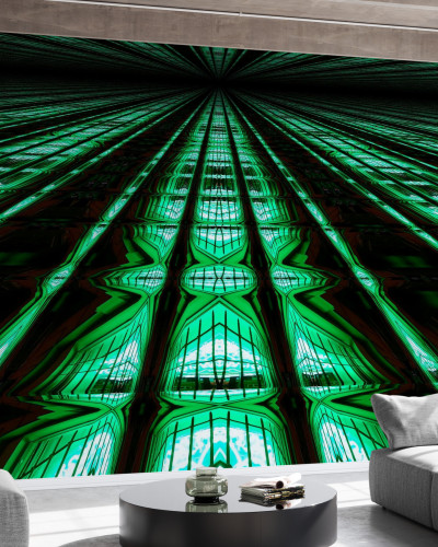 Wallpaper abstract cu design geometric in nuante de verde neon