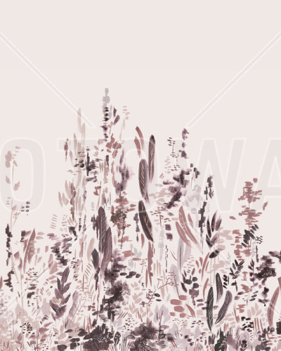 Tapet floral modern Painted Forest, Rose, cu flori delicate în nuanțe de roz, purpuriu și gri, pentru living, dormitor sau birou