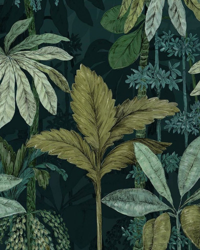 Tapet cu design tropical, frunze verzi, plante tropicale, design exotic, tapet pentru pereti, decoratiuni interioare