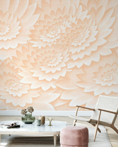 Tapet floral modern cu design elegant in nuante pastelate, Flower on Canvas, Apricot Blush.