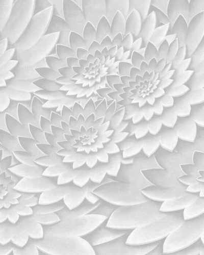 Tapet Flower on Canvas, Grey, cu flori albe pe fond gri
