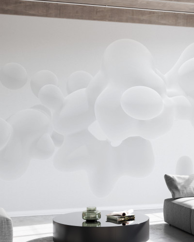 Tapet modern cu design abstract - Floating Subtle White Fluid