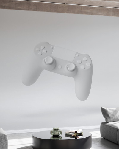 Tapet cu design minimalist, o consolă albă plutitoare pe fondul unui perete alb, pentru un design futurist și elegant.