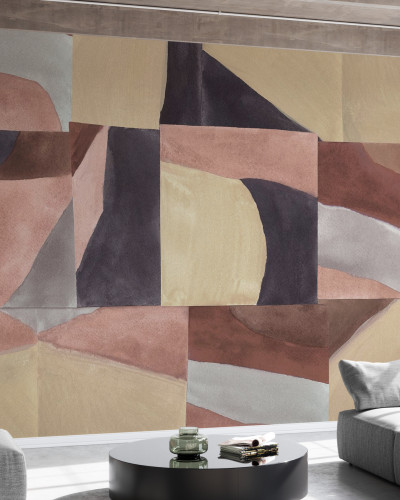 Tapet cu design abstract geometric în nuanțe de maro și gri