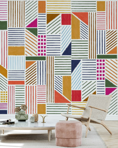 Wallpaper geometric cu linii si forme in culori vibrante