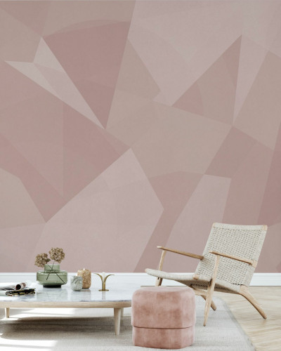 Tapet geometric în nuanțe pastelate de roz, cu design minimalist.
